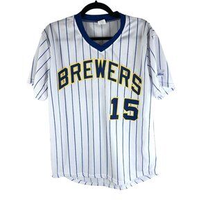 Milwaukee US Cellular Mens T-shirt Jersey Brewers V Neck Striped White M